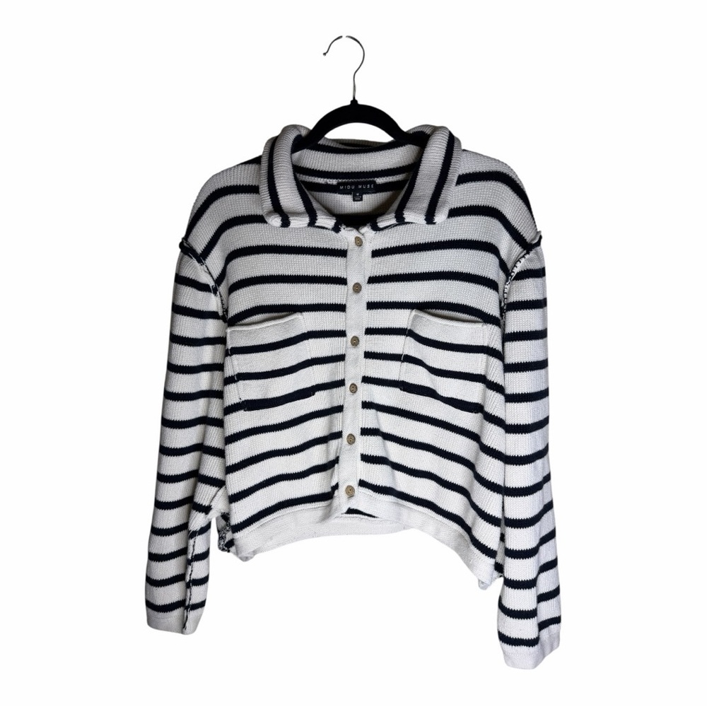 Miou Muse Striped Button-Up Sweater Cardigan M